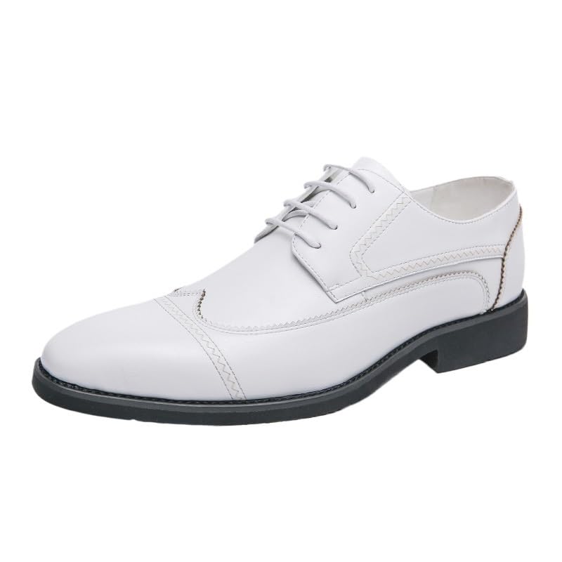 Men Dress Oxford Formal Shoes Lace-up Pointed Toe Pu Leather Rubber Sole Slip Office Business Casual