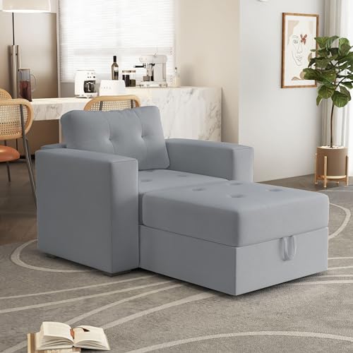 Image of QHITTY Modular Sectional Arm Chair Accent Chair with Storage Seat Single Club Chair for Living Room, Grey