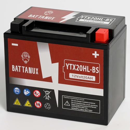 Battanux YTX20HL-BS Gel Motorcycle Battery, 12V 20Ah Non-Spillable Maintenance-Free Power for ATV, UTV, Snowmobile, Motorbike – Sealed High Performance Battery