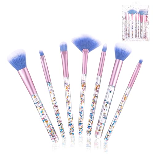 wimony Makeup Brush Set,7 PCS Glitter Make Up Brushes Premium Synthetic Fiber Makeup Brush,Professional Blending Make-up Brush with Crystal Sequins Handle for Foundation Powder Blush and Eyeshadow
