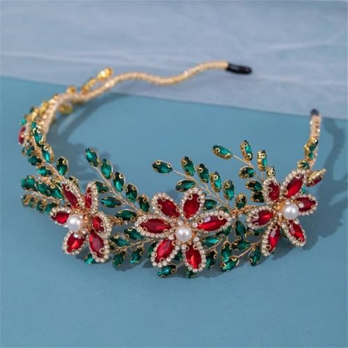Women Summer Mixed Crystal Pearl Fashion Headband Crown Gold
