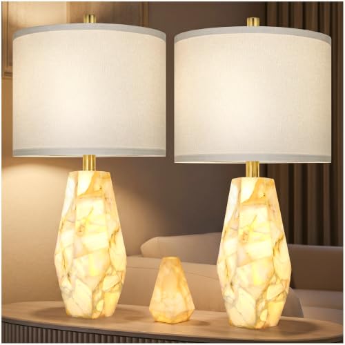 Scenekoy 23' Alabaster Living Room Table Lamp Set of 2 with Night Light
