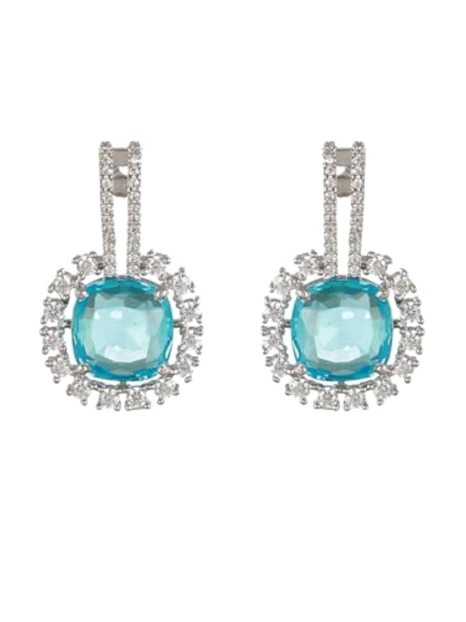 White Plated Aqua AD Studded Statement Locket Set