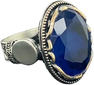 Sapphire Stone Silver Ring, Men Handmade Ring, Turkısh Handmade Ring, Ottoman Style Ring, 925k Sterling Silver Ring, Gift For Him