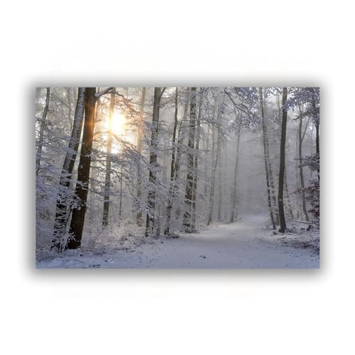 Impression sur toile scène de neige forêt d'hiver panoramique 40x60cm