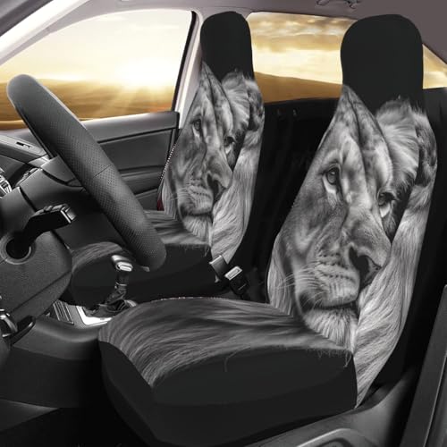 Lot de 2 housses de siège de voiture motif lion gris universelles pour sièges avant auto et SUV