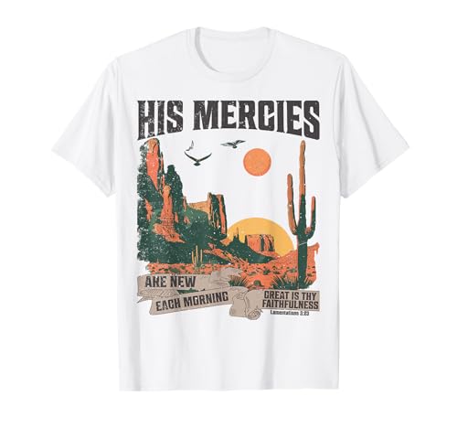 Boho Christian Verse Jesus Faith Based His Mercies Are New Maglietta