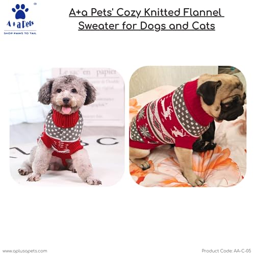 Image of A+a Pets' Cozy Knitted Flannel Sweater - Soft, Warm, Comfortable Fleece, Cold Weather Clothes for Dogs and Cats, S
