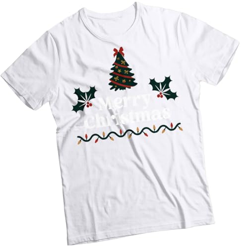 Mens and Womens Holly Leaves and Berries Christmas Tree T-Shirt Tee #MC Unisex 3XL White