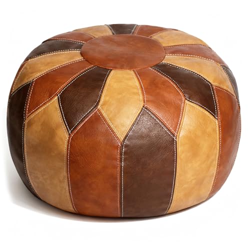 Thgonwid Unstuffed Moroccan Faux Leather Pouf Ottoman with Storage - Handmade Boho Chic...