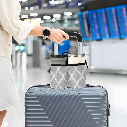 Image of Luggage Cup Holder for Suitcases Free Hands Suitcase Cup Holder Travel Luggage Drink Holder Portable Luggage Cup Caddy Bag Carrier with Handle Silver Minimalist Quatrefoil