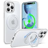TORRAS O3 Fitness for iPhone 15 Pro Case Magnetic Stand, Fit for MagSafe, 360 Rotatable Stable Stand, Military-Grade Shockproof, Slim & Sleek Anti-Scratch Cover, Glacier White Translucent
