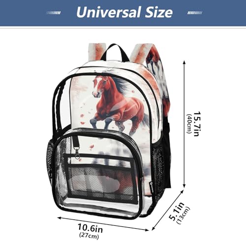Red Horse Galloping on Lake Clear Backpack Boy Girl Kids Heavy Duty PVC Transparent Bookbag School Bag with Multiple Compartments4