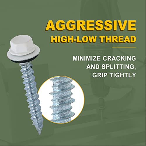 #14 Roofing Screws 1-1/2 Inch, Lionmax 500Pcs Metal Roof Screws With Hex Head, White, Metal To Wood Siding Screws For Corrugated Roofing, Epdm Washer, 10Mm Hex Socket Included #TOP3