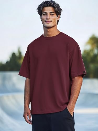 Image of Bewakoof Men's Solid Oversized Fit Half Sleeve Round Neck Cotton T-Shirt