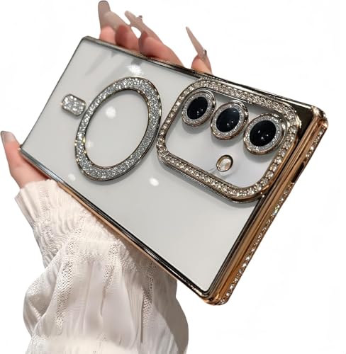 Image of for Samsung Galaxy Glitter Case,Luxury Bling Rhinestone Diamond Plated Bumper Case,MagSafe, Sparkle Camera Lens Protection Clear Back Cover (Gold, for Samsung Galaxy A36 5G)