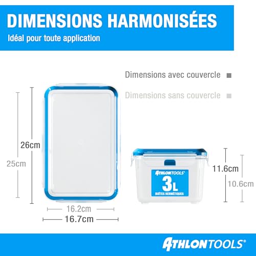 ATHLON TOOLS Boîte Hermétique Alimentaire 3L Lot de 4 Conservation Étanche – vue 2