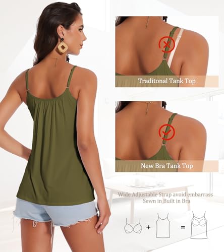 Image of Camisoles for Women with Built in Bra Adjustable Strap Tank Tops Cami Sleeveless Summer Tops for Workout Sleeping Traveling