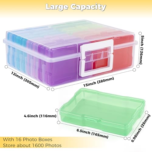 Find Scrapblooms Photo Storage Box with 16 Inner 4×6 inch Photo Keeper, Portable Tool Storage Box for Fishing,Seed Packet Storing (Colorful and Clear)