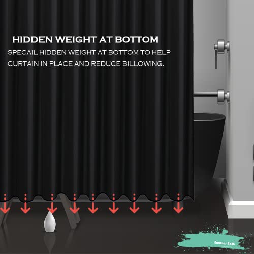 Eazzier Bath Waterproof Fabric Shower Curtain Or Liner With Bottom Weight,72"X72" Black Strip Soft Hotel Quality Cloth 2-In-1 Shower Curtain With 12 Metal Grommet Holes,Light-Weight & Machine Washable #TOP4
