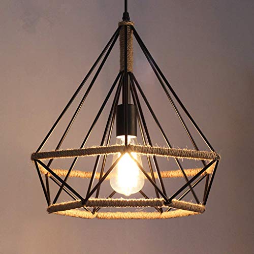 YUZH23 Lampada a sospensione vintage in ferro battuto, E27, corda di canapa, lampada a sospensione dal design creativo retrò, lampada a sospensione in corda di canapa in metallo, lampada a sospensione