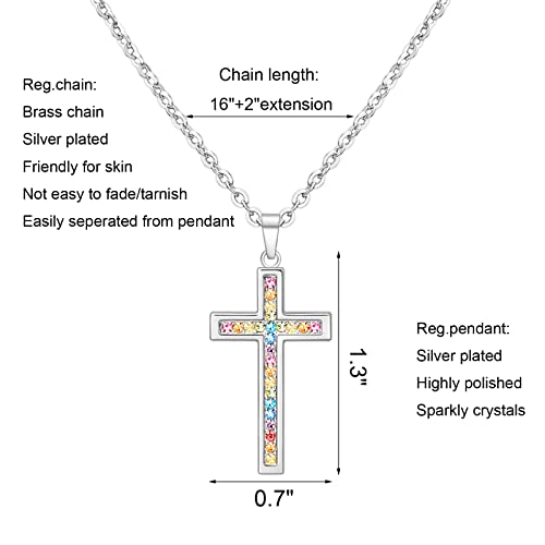 Dixbix Girls Baptism Cross Necklace For Women,First Communion Gold Cross Necklaces Jewelry Gifts For Women (Girls Cross Rainbow) #TOP1