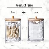 INCETUE 3PCS Cotton Pad Holder with Bamboo Lid for Bathroom Storage, Acrylic Cotton Swab Dispenser, Clear Round Cotton Wool Bud Jar for Vanity, Small Qtip Container, Makeup Organiser Set - Image 7