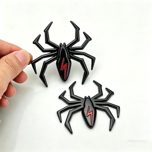 Image of 3D Spider Chrome Emblem Badge Sticker Decoration for Car, Truck, Motorcycle, RV, Scooter, SUV, Door, Window (Black+Red Flash Spider)