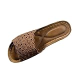 Brown Ladies Futuristic Seasonal Slippers with Holographic Flower Round Toe Open Toe and One Foot Wedge Heel Thick Soled for Tech Conferences and Innovations