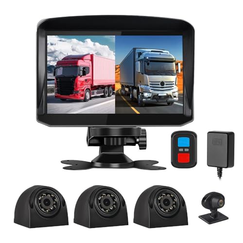 VSYSTO Truck Dash Cam Car Backup Camera, 7.0'' Monitor Reversing Camera Kit Front/Rear/Sides 4CH Waterproof Car Rear View Reverse Cam with GPS, Night Vision, G-Sensor for Bus, Truck, Trailer, RV