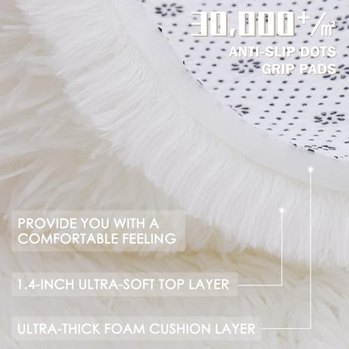 OLANLY Ivory Round Rugs for Bedroom - Machine Washable, 7 ft Circle Area Rugs for Living Room, Soft and Fluffy Shaggy Carpet for Teen Girls and Boys, Nursery Rooms, Dorms, Home Decor Aesthetic