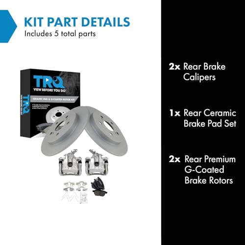Image of TRQ Rear Brake Pad and Rotor Set Ceramic G Coated Rotors Calipers Compatible with 2009-2010 Pontiac Vibe 2009-2013 Toyota Matrix