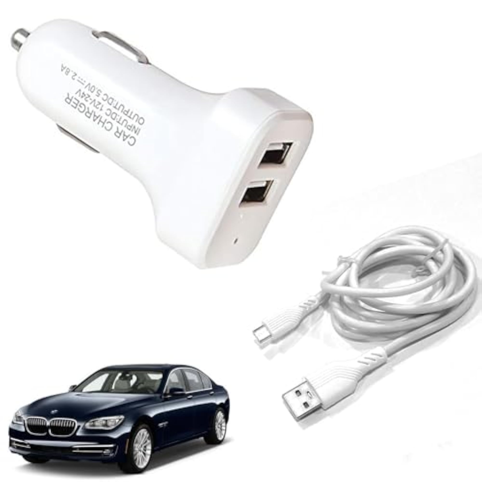 2-Ports Fast Metal Car Charger with Micro-USB Cable, Compatible with WagonR