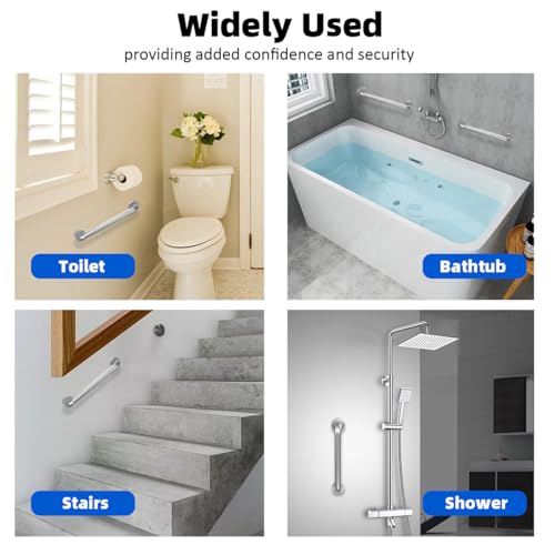 Metal Industrial Stairs Grab Wall Handrail Staircase Steps Indoor Exterior Outdoor Deck Hand Rail Safety Grab Bar Handle for Stairs Bars Wall Elderly Grab Frame Pipe (12 Inch 2 Pack Anti-Slip Silver) by Sahans - Used condition - Image 5