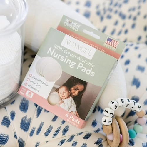 NuAngel Natural Cotton Washable Nursing Pad, Essential for Newborn Care, Perfect Breast Pads for Leaking Milk, Nipple Pads for Nursing Newborns, Must-Have for Breastfeeding Moms (4 Pads per Package)