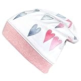 Wollhuhn ÖKO Bonnet léger et doux pour fille/garçon - Poignets élastiques - mi-saison/été - Jersey de coton (tissus écologiques, bio), Cœurs aquarelle blanc/multicolore, 48-50