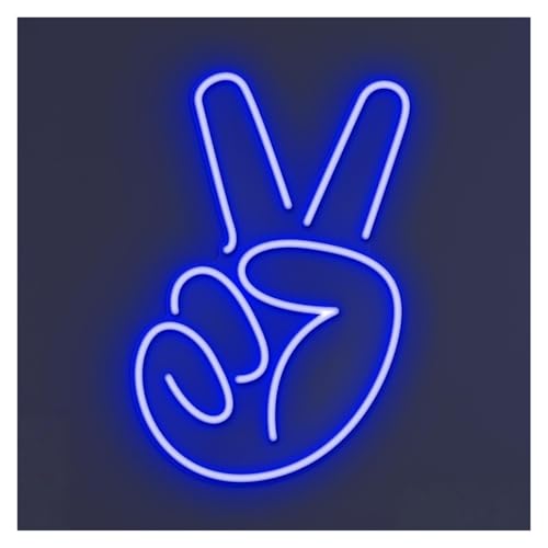Image of SHOUXI Sign Lamp Victory Hand Neon Sign Handmade, Suitable for Studio Wall Decor with Brightness Adjustable 44cm(Blue)