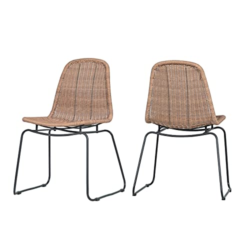 Joivi Outdoor Wicker Chairs Set Of 2, Patio Dining Rattan Armless Chairs With Curved Back For Outside Lawn, Garden, Backyard, Beige Rattan #TOP6