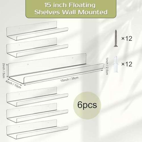 Image of REEUZA15 Clear Acrylic Floating Shelves | Invisible Wall-Mounted Display | Perfect for Bedroom, Living Room, Bathroom, Office | Easy Installation (6)