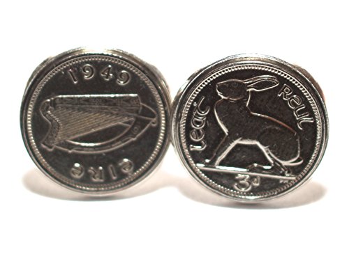 1949 70e verjaardag Ierse Threepence munt manchetknopen – geweldig cadeau idee 1949 3d