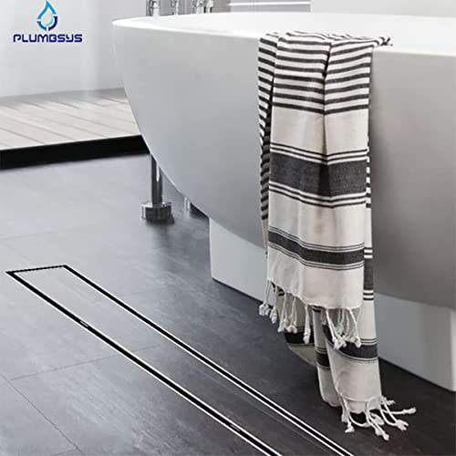 Plumbsys Duschrinne Edelstahl Länge 80cm ，2in1 Befliesbar Doppelseitige bodenablauf Komplettset，Duschablauf Siphon mit Geruchsstop und Haarsieb，Ablaufrinne extra flach，Schnelle Drainage