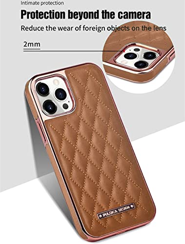 Image of PULOKA iPhone 12 /12 Pro Electroplated Leather Case Royal Diamond Design Back Cover for Apple iPhone 12 /12 Pro 6.1 inchinch - Brown