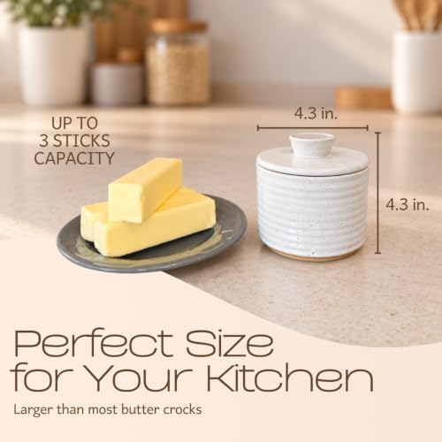 Premium Large Butter Crock with Lid - 4.3 x 4.3" Ceramic French Butter Dish by Simply Caroline - Used condition - Image 2
