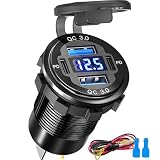 12 Volt USB Charger, 12v USB 4-Port Aluminum Alloy USB C Outlet with LED Voltmeter,Dual PD3.0 & QC3.0 for 12/24V Car Golf Cart Boat Marine Bus Truck RV Marine Motorcycle etc (Pack of one) -  Tailinwen