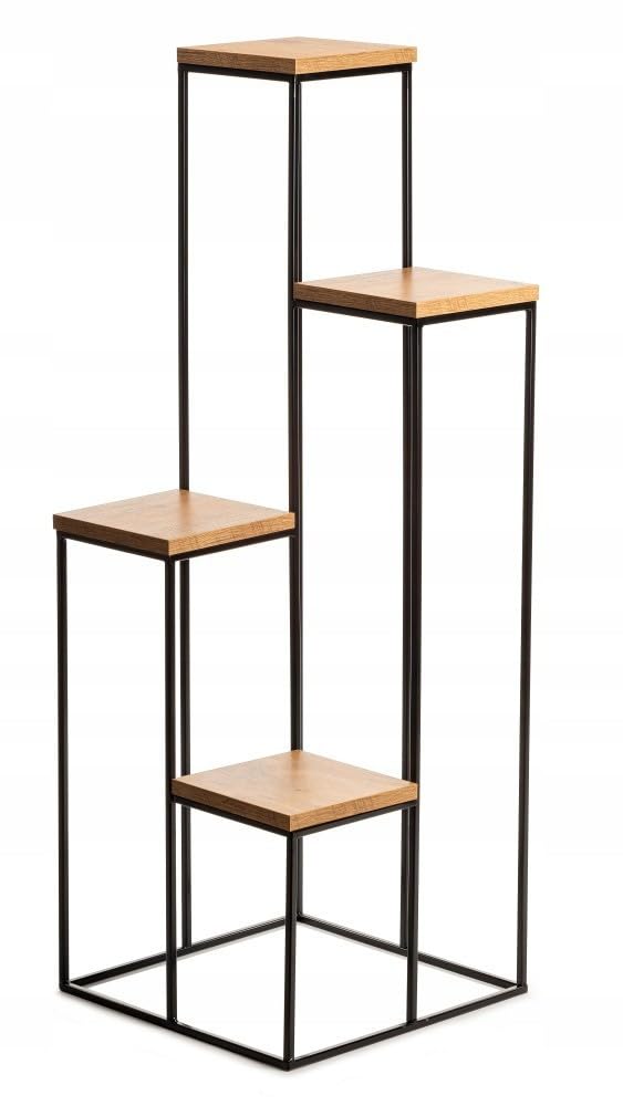 4 Etagen Blumentreppe Metall - Pflanzentreppe 110 cm Hoch - Blumenregal mit MDF-Platten in Eichenoptik - Solider Blumenständer für die Innendekoration