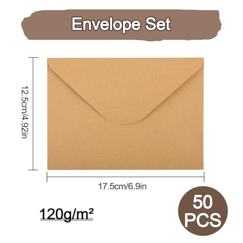 Briefumschläge, 50 Stück Umschläge mit Nassklebung, 120 g/m² Briefumschlag Kuvert für Grußkarten, Hochzeit Einladung, Geburtstagskarten Briefkuvert (Braun, 12,5 x 17,5cm)