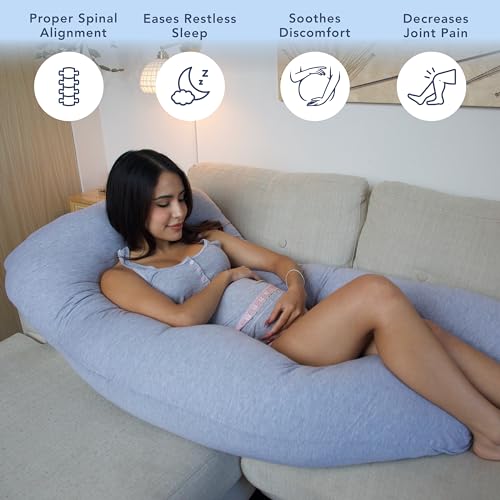 Image of Pharmedoc Pregnancy Pillows, U-Shape Full Body Pillow - Solid - Removable Jersey Cover - Grey - Pregnancy Pillows for Sleeping - Body Pillows for Adults, Maternity Pillow and Pregnancy Must Haves