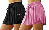 Fengbay 2er-Pack Athletic-Shorts für Damen, hohe Taille, Laufshorts mit Taschen, Damen-Sport-Shorts, Workout, Sport-Shorts, Flowy Shorts Schwarz + Pink (2 Stück), Klein