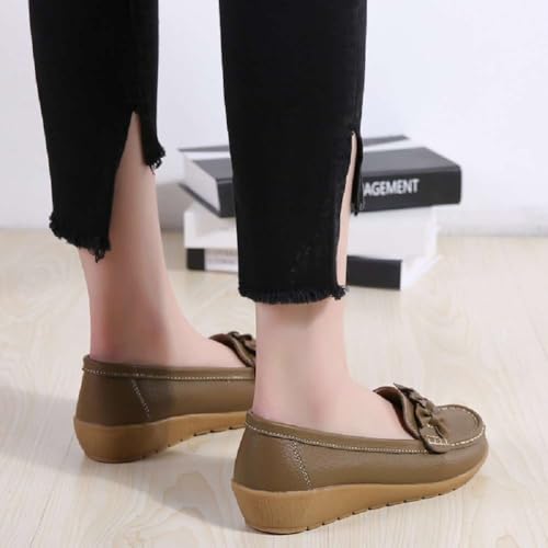 Image of Women's Genuine Leather Platform Loafers Classic Casual Comfort Slip-On Shoes Soft Sole Dress Shoes