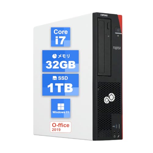 【整備済み品】富士通 FUJITSU ESPRIMO D588 第8世代タワーPC Core i7-8700/最大4.6GHZ/32GBメモリ+1000GB SSD/Office2019・Windows11初期設定済/WiFi/Bluetooth対応/180日保証付 (メモリ32GB+SS1000GB)